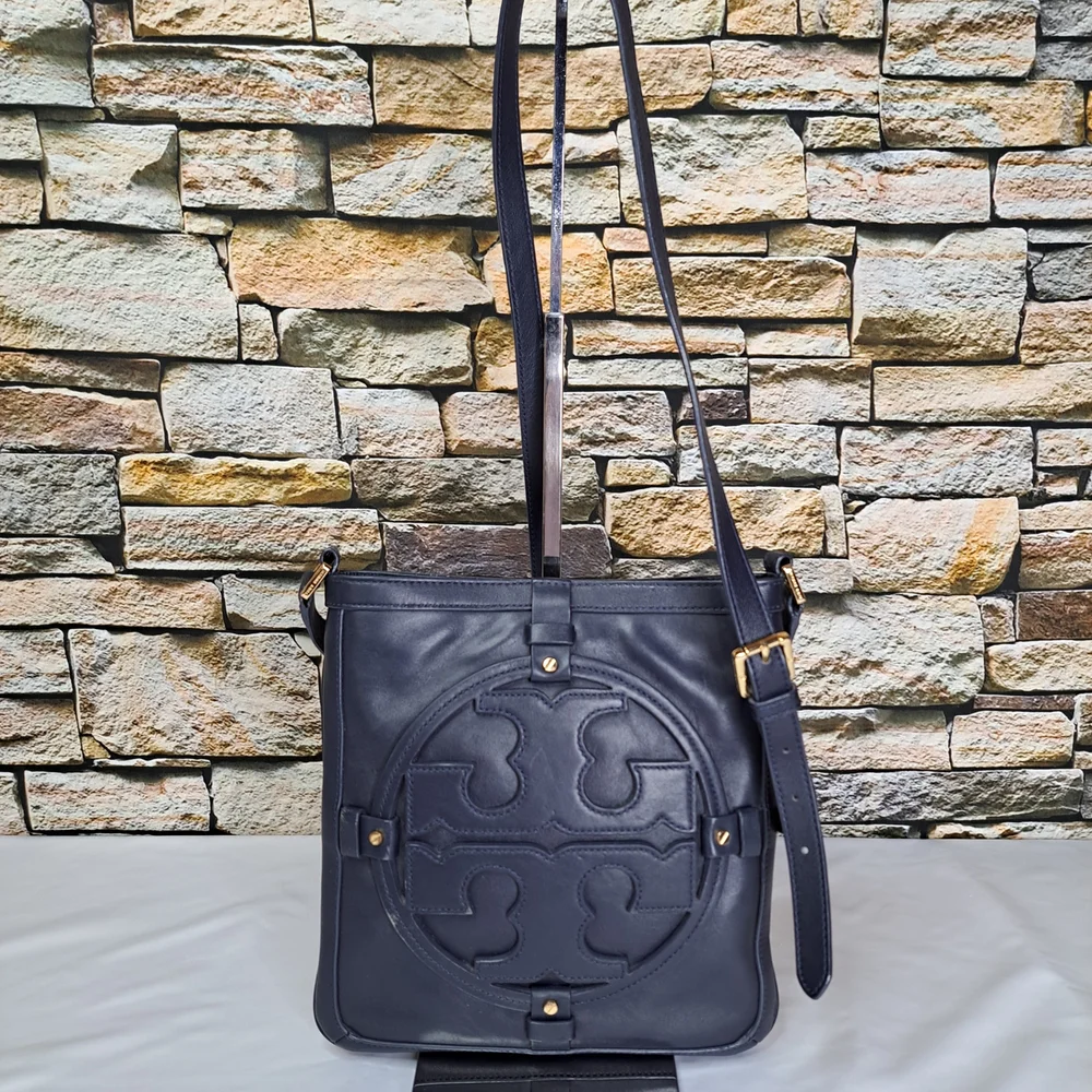 TORY BURCH LEATHER CROSSBODY BAG in STO~A~WAY NAVY - Picture 3 of 16